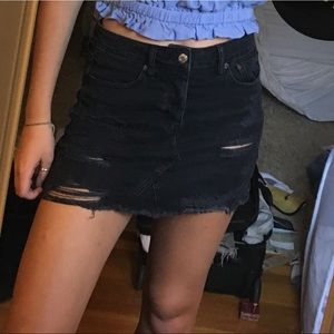 American Eagle Black Denim Ripped Jean Skirt